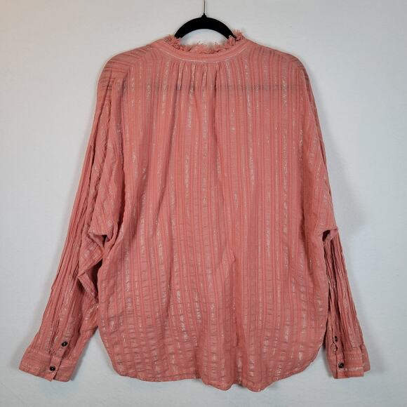 Pilcro Womens Tavi Striped Silver Button Lightweight Blouse Size XL Pink Western - Picture 9 of 10